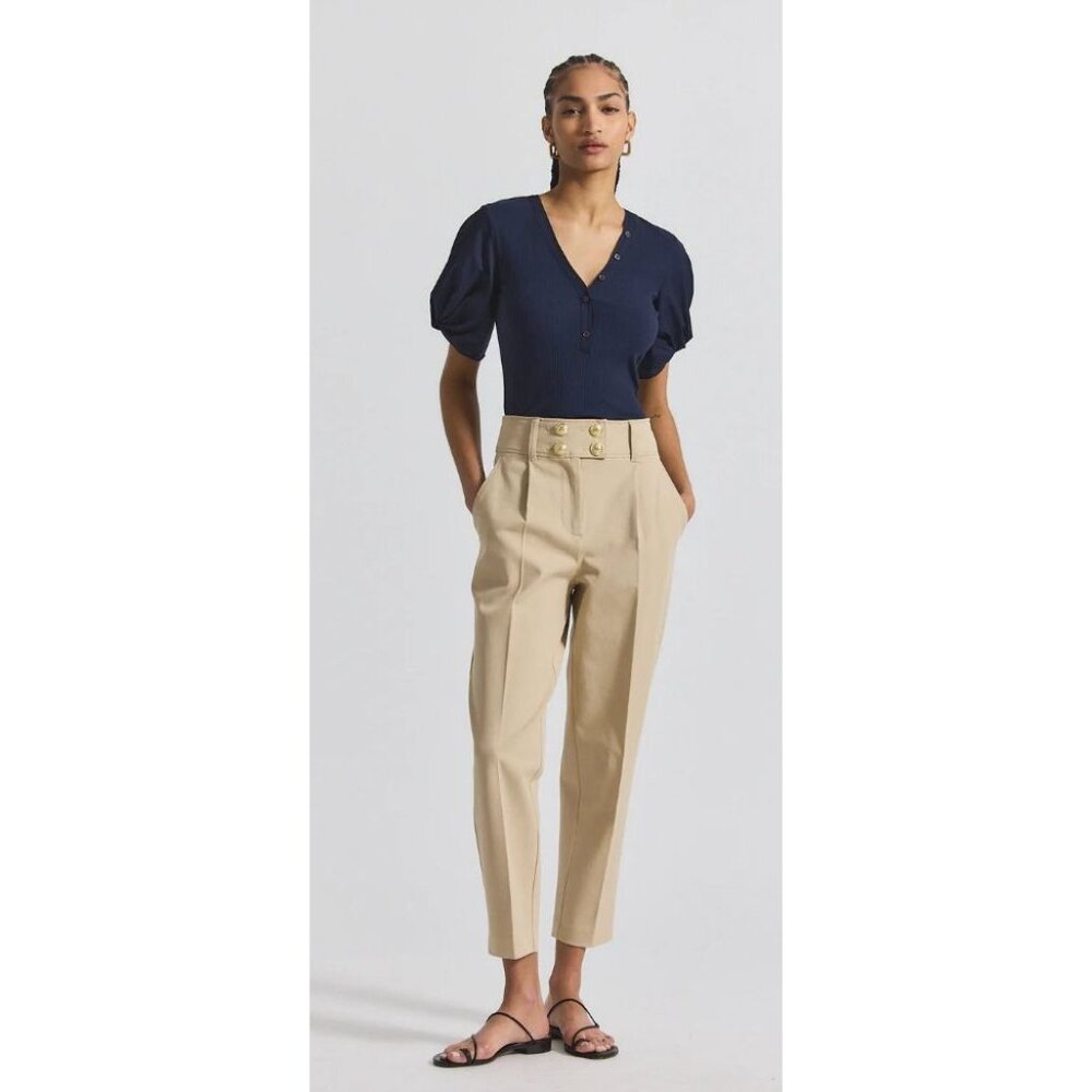 NWT Derek Lam 10 Crosby Leonie Pleated Tapered Pant Khaki Size US 6 $350 [jb]